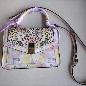 Floral Cutout Handbag - Purple and Yellow